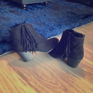 Express black booties with tassels